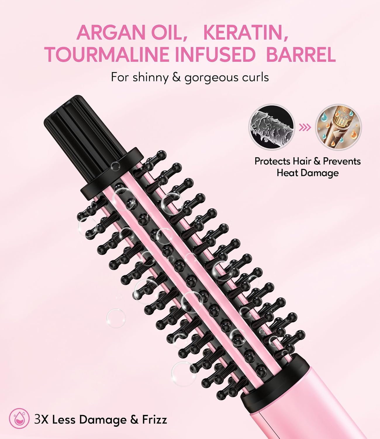 Mini Thermal Brush - 3 Temperature Adjustable Heated Round Brush for Short Hair | Travel Size Curling Iron in Pink