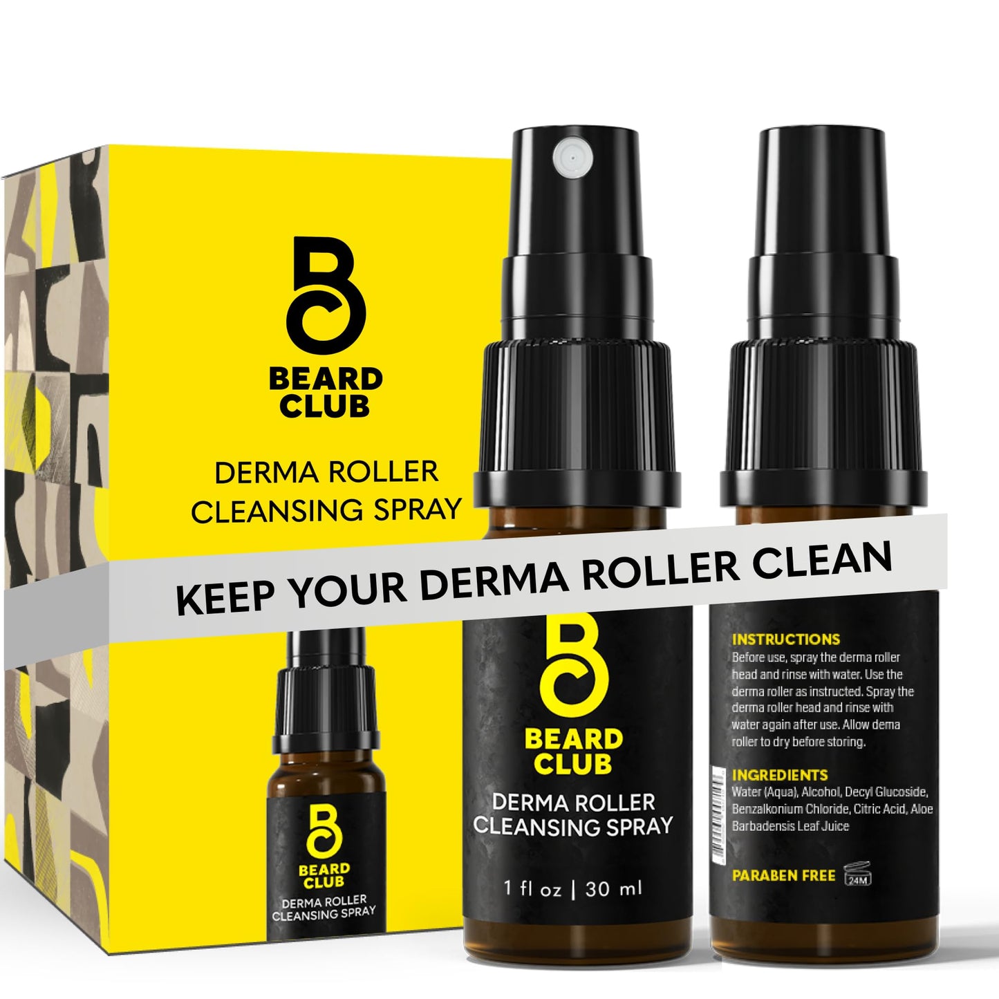 The Beard Club Derma Roller Cleansing Spray - Clean and Prolong Derma Roller & Beard Roller Life - 1oz