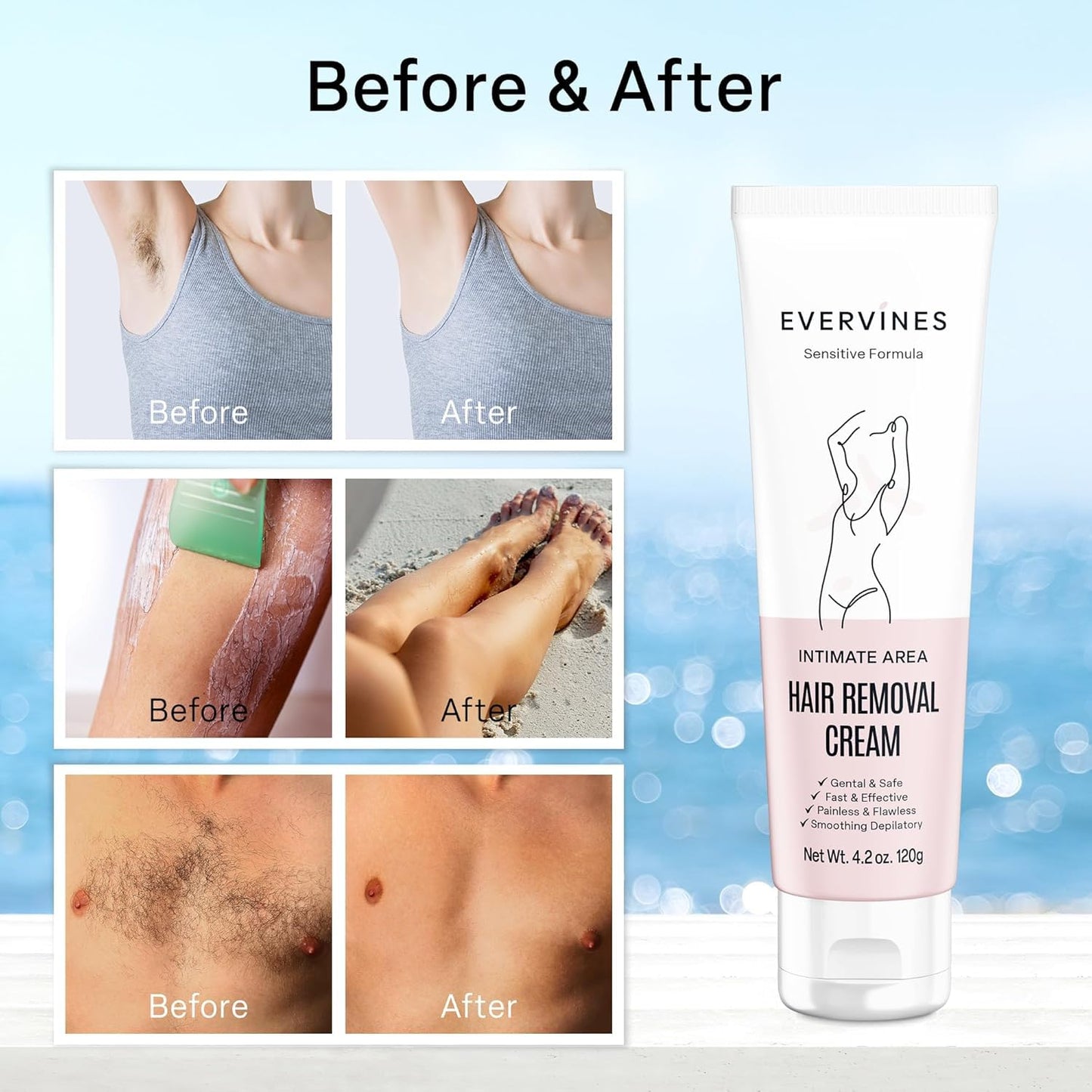 Hair Removal Cream for Women - Fast & Painless Depilatory for Sensitive Skin | 4.2oz (2 Pack) - Ideal for Bikini, Legs, Arms, Underarms