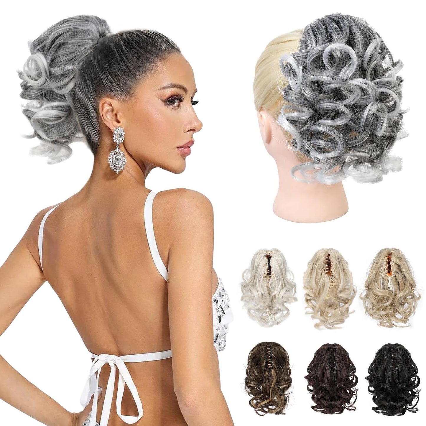 Short Ponytail Extension - Classic Loose Curly Wavy Claw Clip Hairpiece for Women | Dark Brown