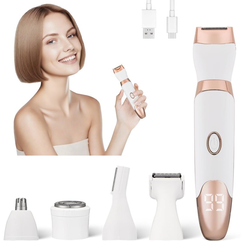 Led Display Electric Razor for Women，4 in 1 Rechargeable Wet & Dry Electric Shaver and Facial Hair Remover，Painless Pubic Hair Trimmer for Face Nose Eyebrow Arms Armpit Legs Pubic Area.