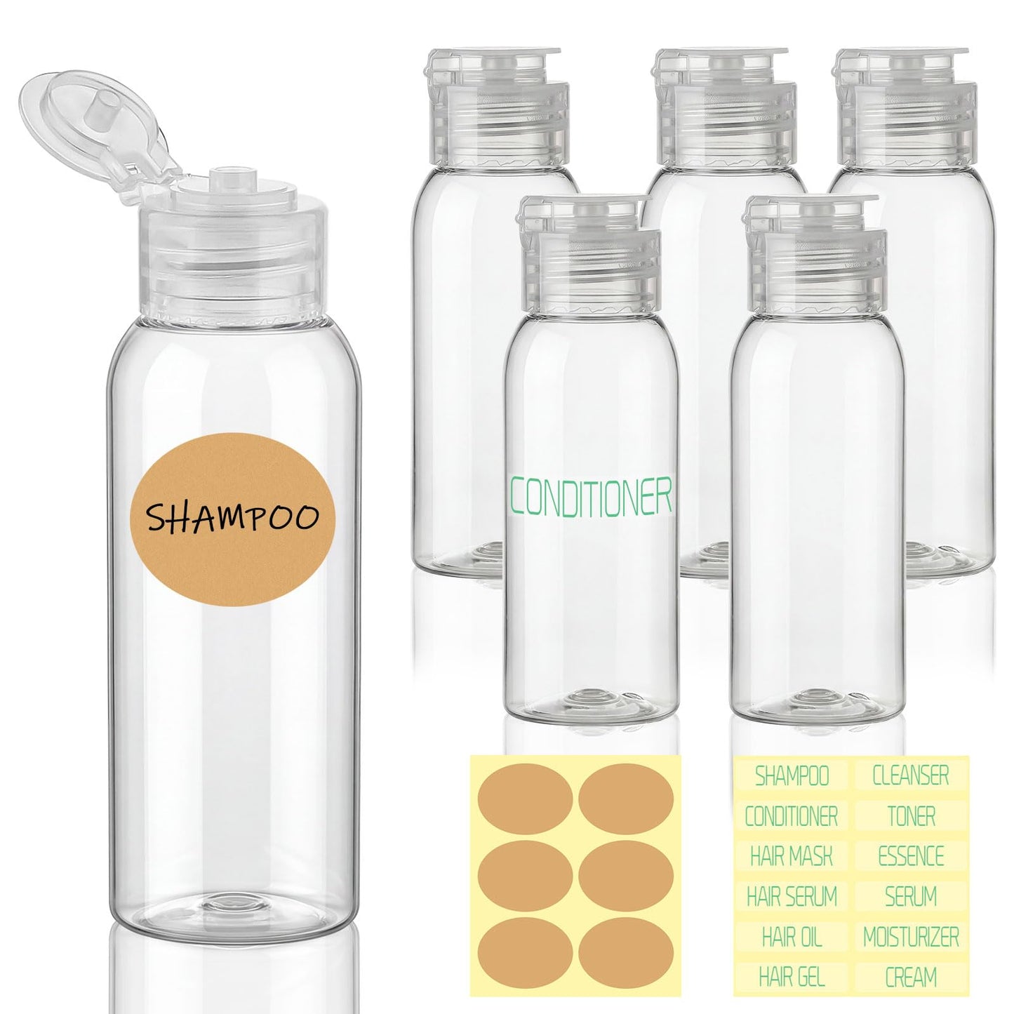 Decorniqu 6 Pack 3.4oz Travel Bottles for Toiletries Leak Proof Travel Size Toiletries TSA Approved Squeeze Bottles with Flip Cap Wide Mouth Containers for Shampoo Conditioner Body Wash Lotion(Clear)