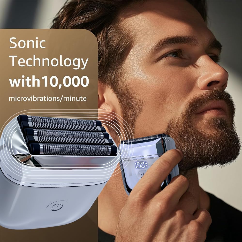 Electric Foil Shavers for Men - 5 Floating Blades Mini Electric Razor for Beard, Big LED Display, 2 Gears Adjustable Face Razor IPX7 Waterproof for Travel & Home, USB-C Wet Dry Cordless Mens Shaver