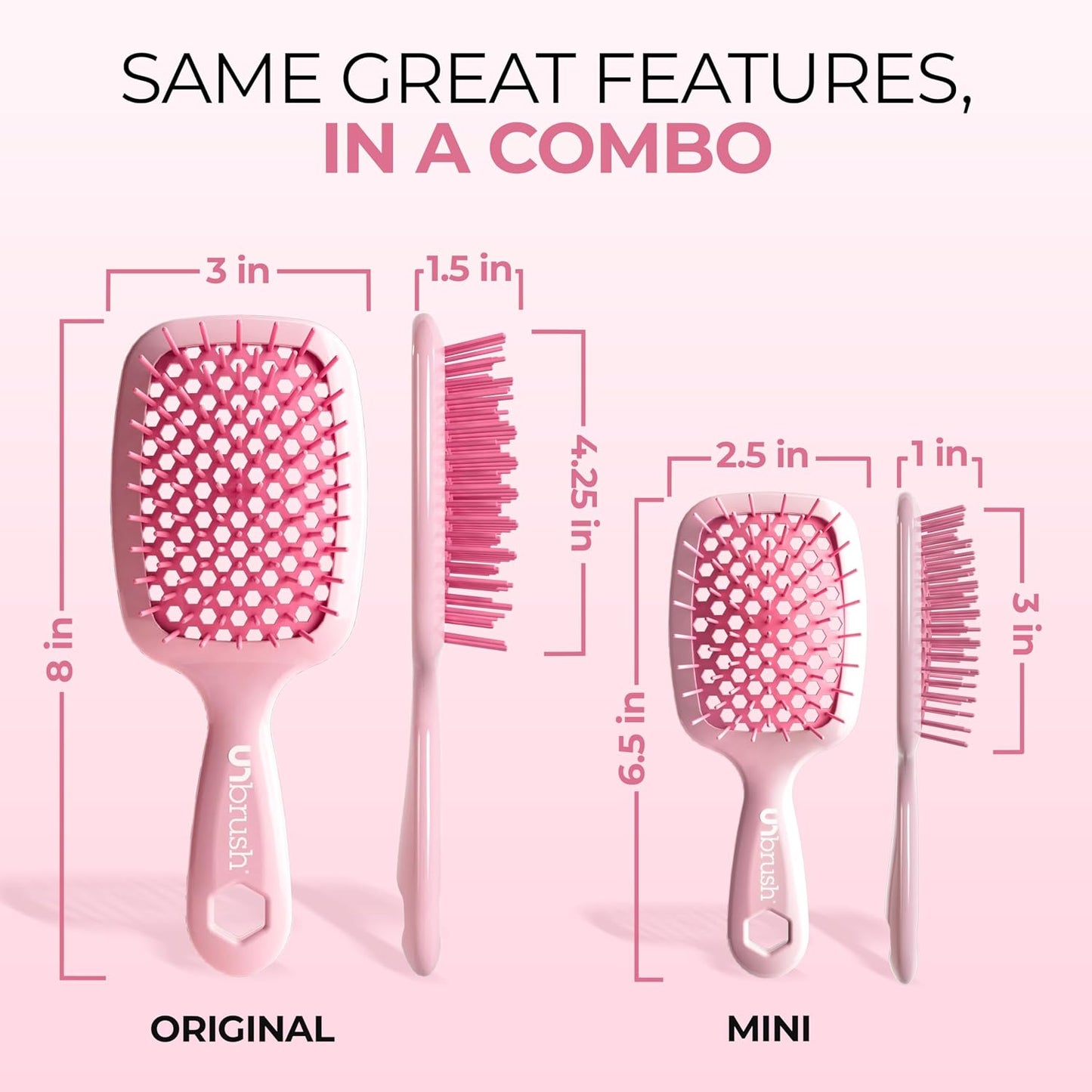 FHI Heat Detangling Brush Combo Pack - Original & Mini UNbrush for All Hair Types | DuoFlex Anti-Static Vented Brush