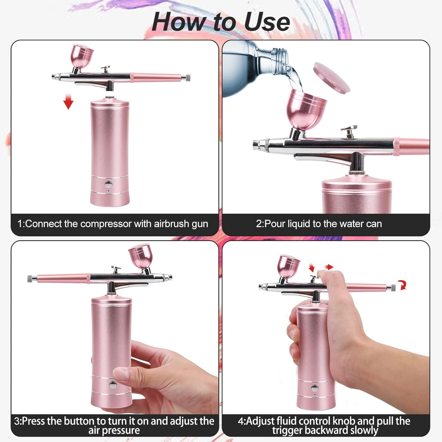 Rechargeable Cordless Airbrush Kit - Portable Wireless Compressor for Makeup, Nail Art & Cake Decorating