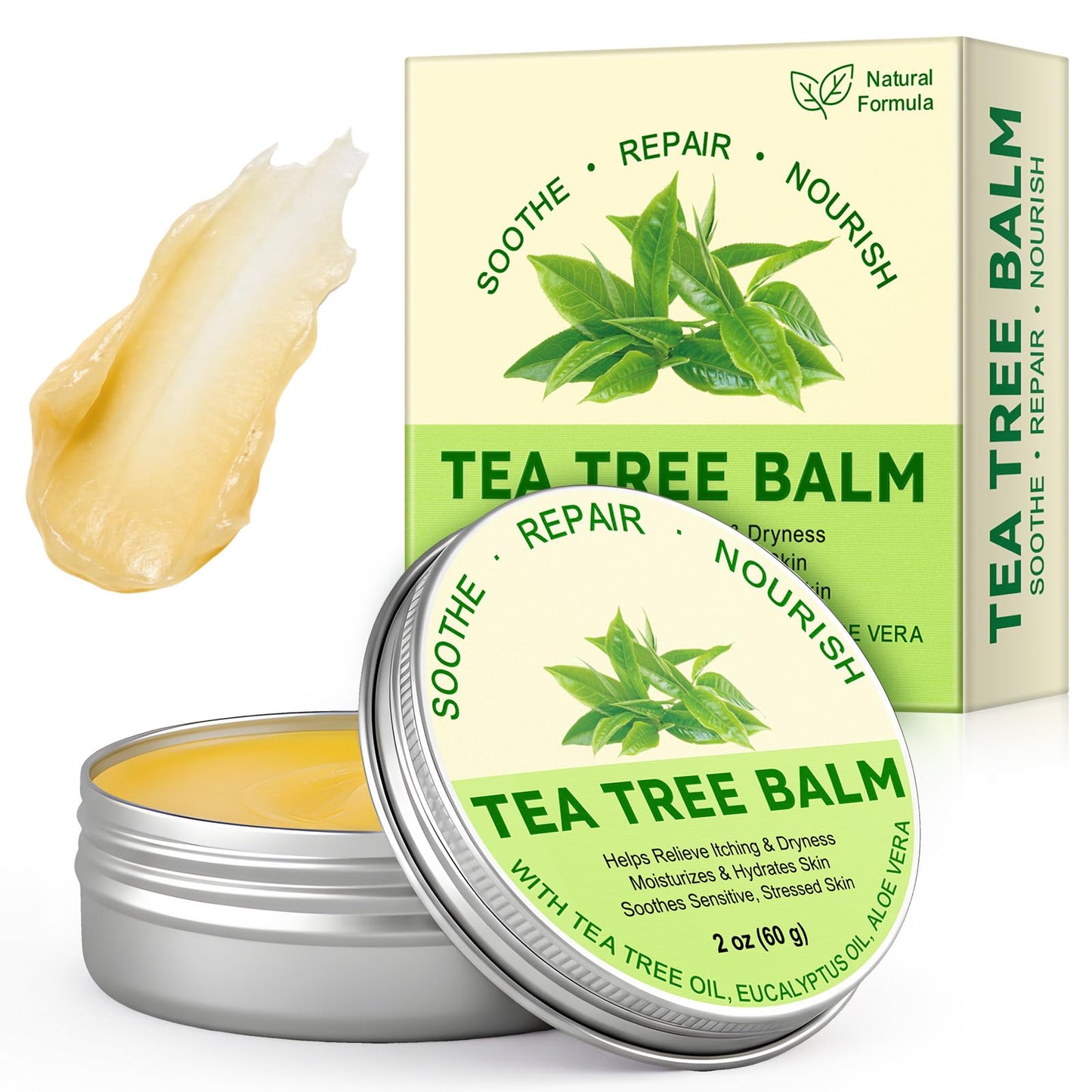 ABOUME Tea Tree Oil Balm, Tea Tree Balm Help Dry, Itchy & Fungal-Prone Skin, Soothing Moisturizing Balm Suitable for Feet, Heels, Hands & Body, Natural Formula, 60g (1PCS)