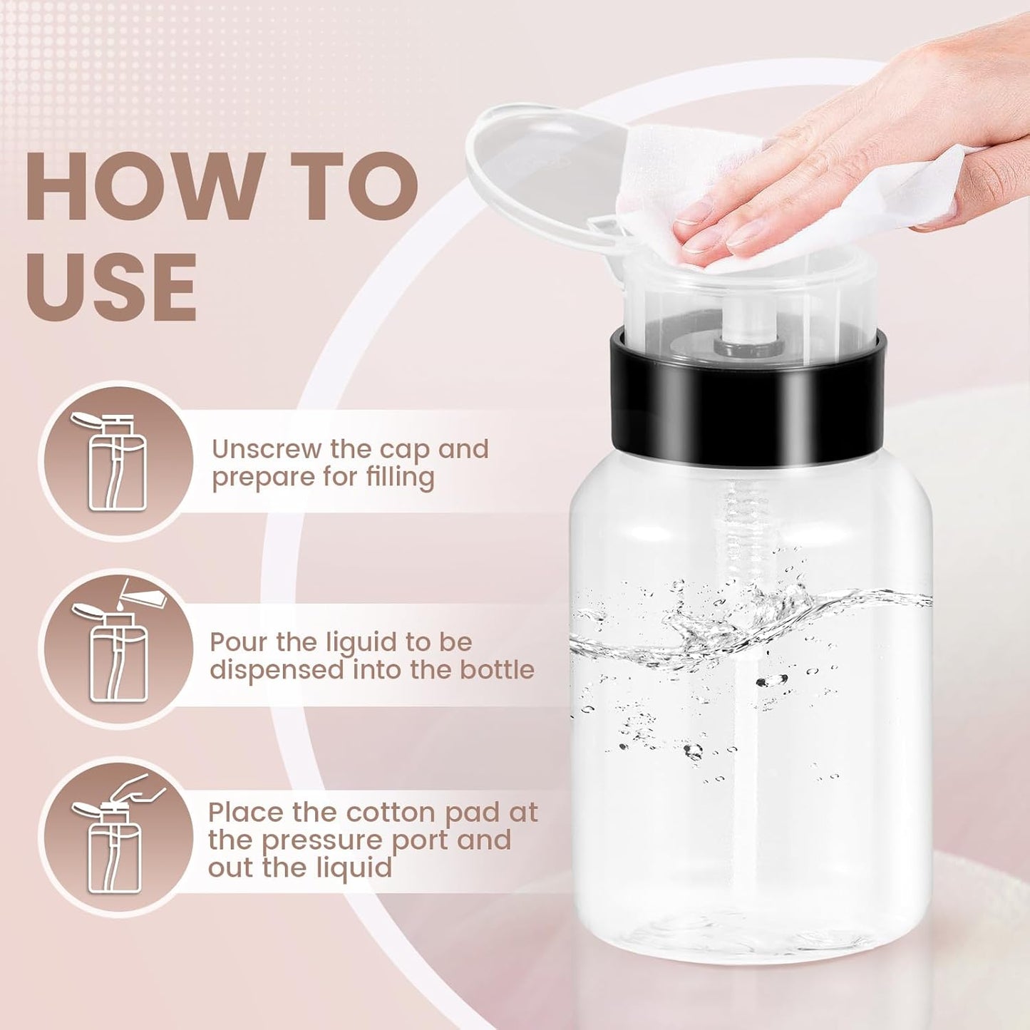 Nail Polish Remover Pump Dispenser - 2 Pack Acetone Safe ABS Bottles | 200ml (6.8oz) Lockable Flip Cap