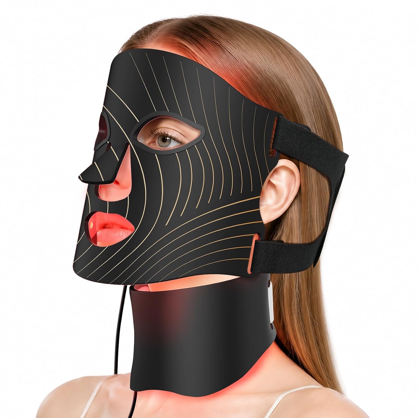 Red Light Therapy Face Mask - 3-in-1 LED Device with Neck Attachment, Rechargeable & Timer Function