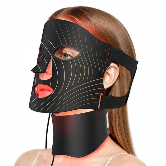 Red Light Therapy Face Mask - 3-in-1 LED Device with Neck Attachment, Rechargeable & Timer Function