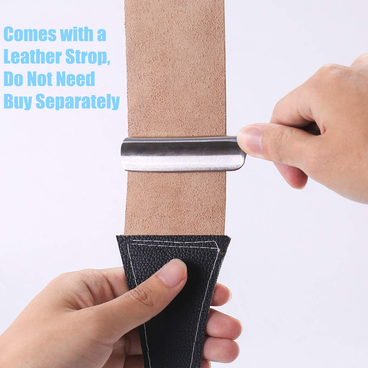 Zertone Straight Razor Kit with Hair Brush and Leather Strop, Straight Edge Razor with Carbon Steel Cutthroat Blade, Barber Razor (Blue)