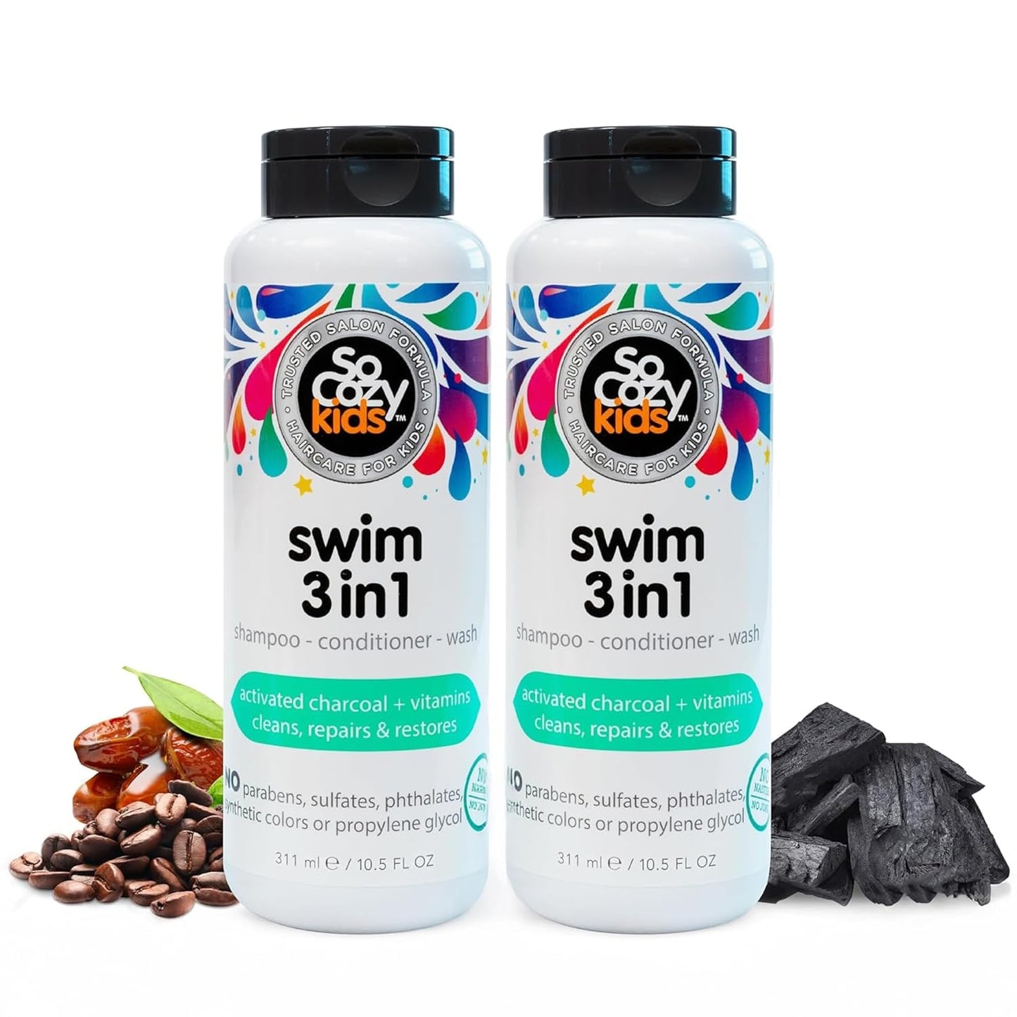 SoCozy Swim Leave-In Conditioner Spray for Kids | Protects & Repairs Pool & Sun Damaged Hair - 8 Fl Oz, Gentle Formula with Activated Charcoal & Vitamin B5