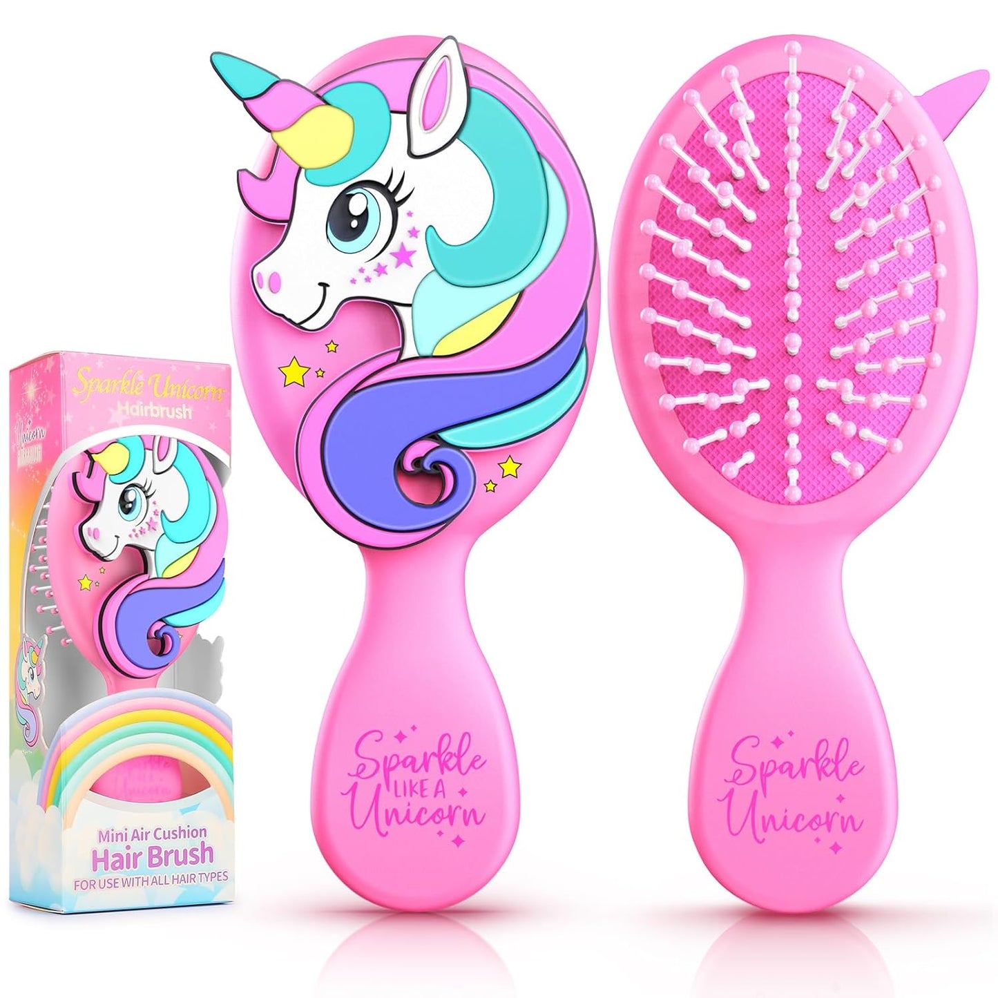 Toddler Hair Brush - Gentle Detangling Brush for Boys & Girls | Aqua Mini Unicorn Design, Travel-Friendly, Ball-Tip Bristles