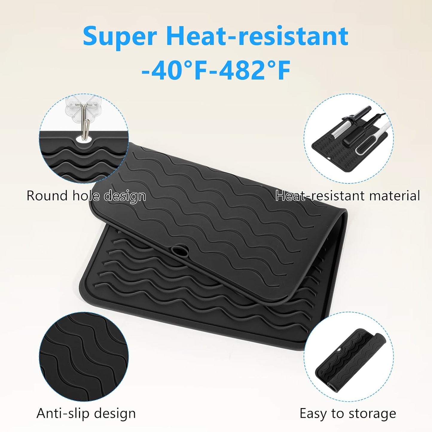 Heat Resistant Curling Iron Mat - Oversized Silicone Hair Styling Tool | Portable Travel Size 14.2” x 11”