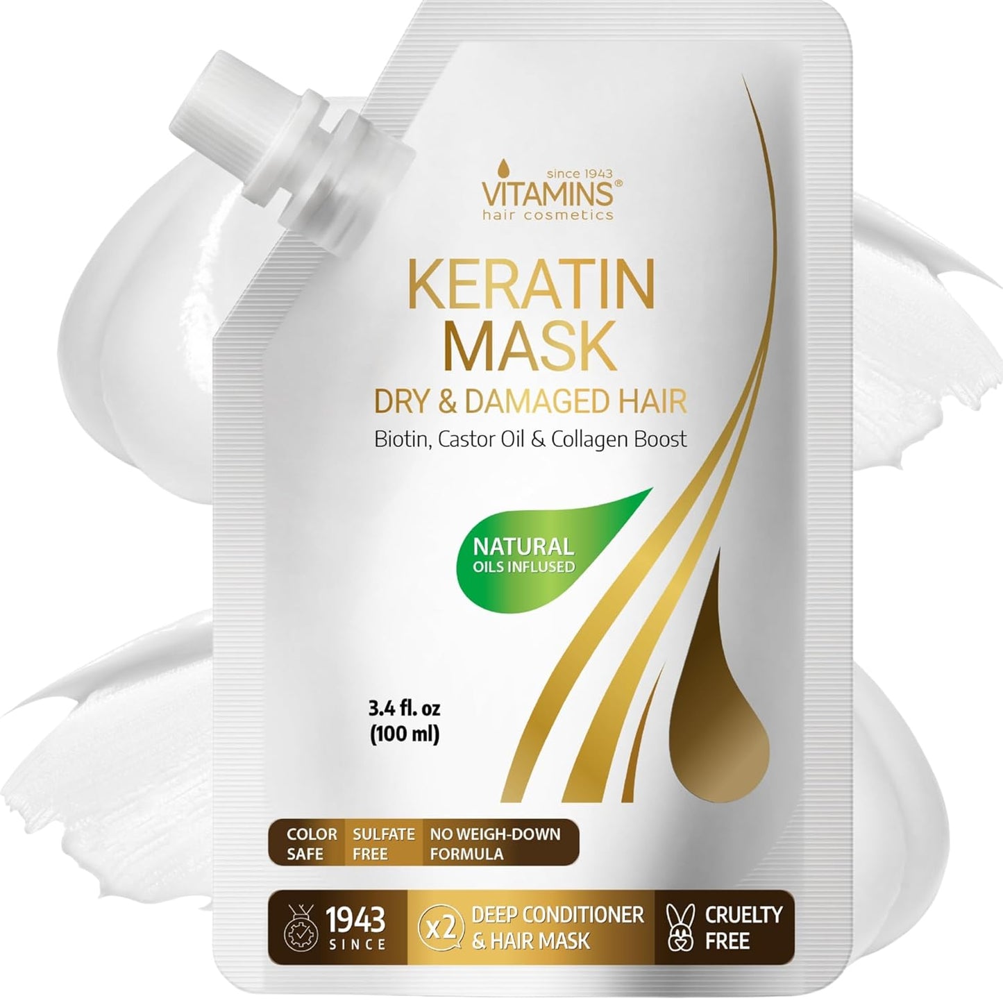 Keratin Hair Mask - Deep Conditioner for Dry & Damaged Hair with Biotin, Collagen & Castor Oil | 8.5 Fl Oz