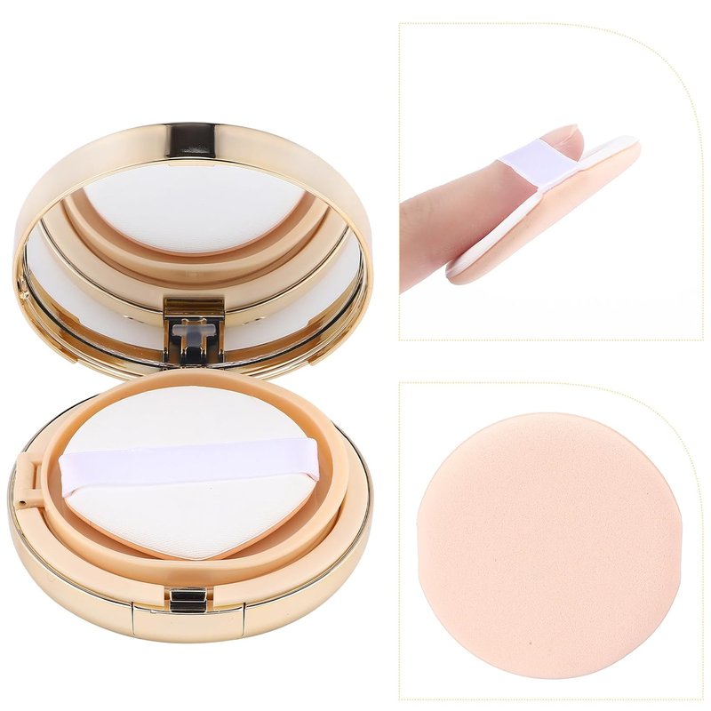 Gold Empty Cushion Foundation Makeup Sponge Holder - 7 Pcs Portable Makeup Container with Extra Sponges & Mirror