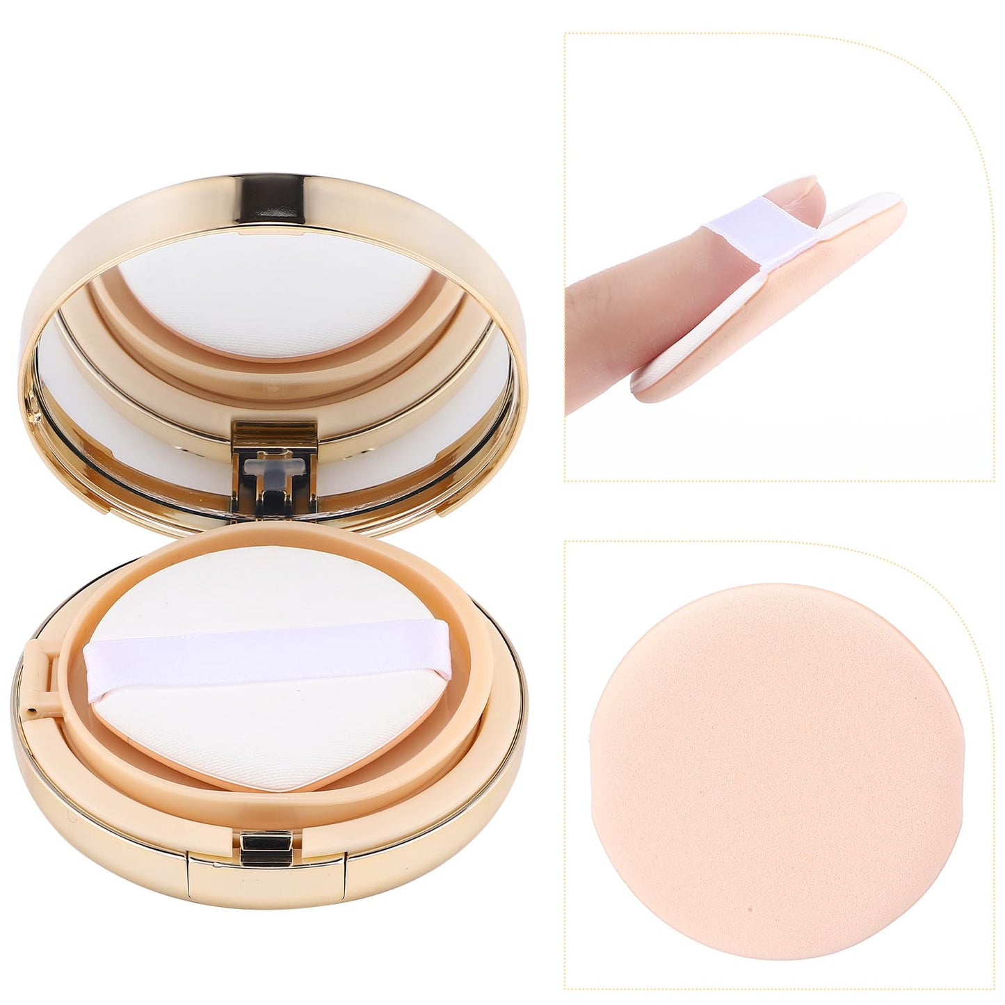 Patelai 7 Pcs 0.5oz Gold Empty Cushion Foundation Makeup Sponge Holder with Sponge Puff and Mirror, Portable Make-up Powder Puff Container with Extra Sponges, Refillable Foundation Bb Cream Box