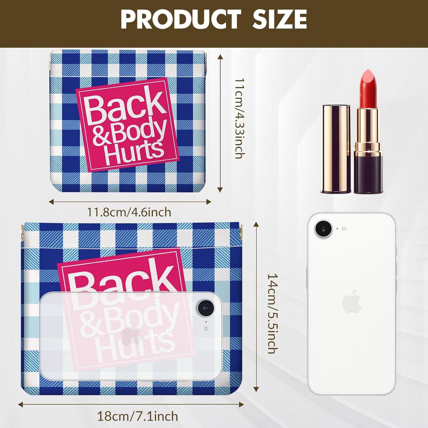 Makeup Bag Set - 2 PCS PU Leather Cosmetic Organizer | Portable Self-Closing Pouch for Women - Blue Checkered Pattern