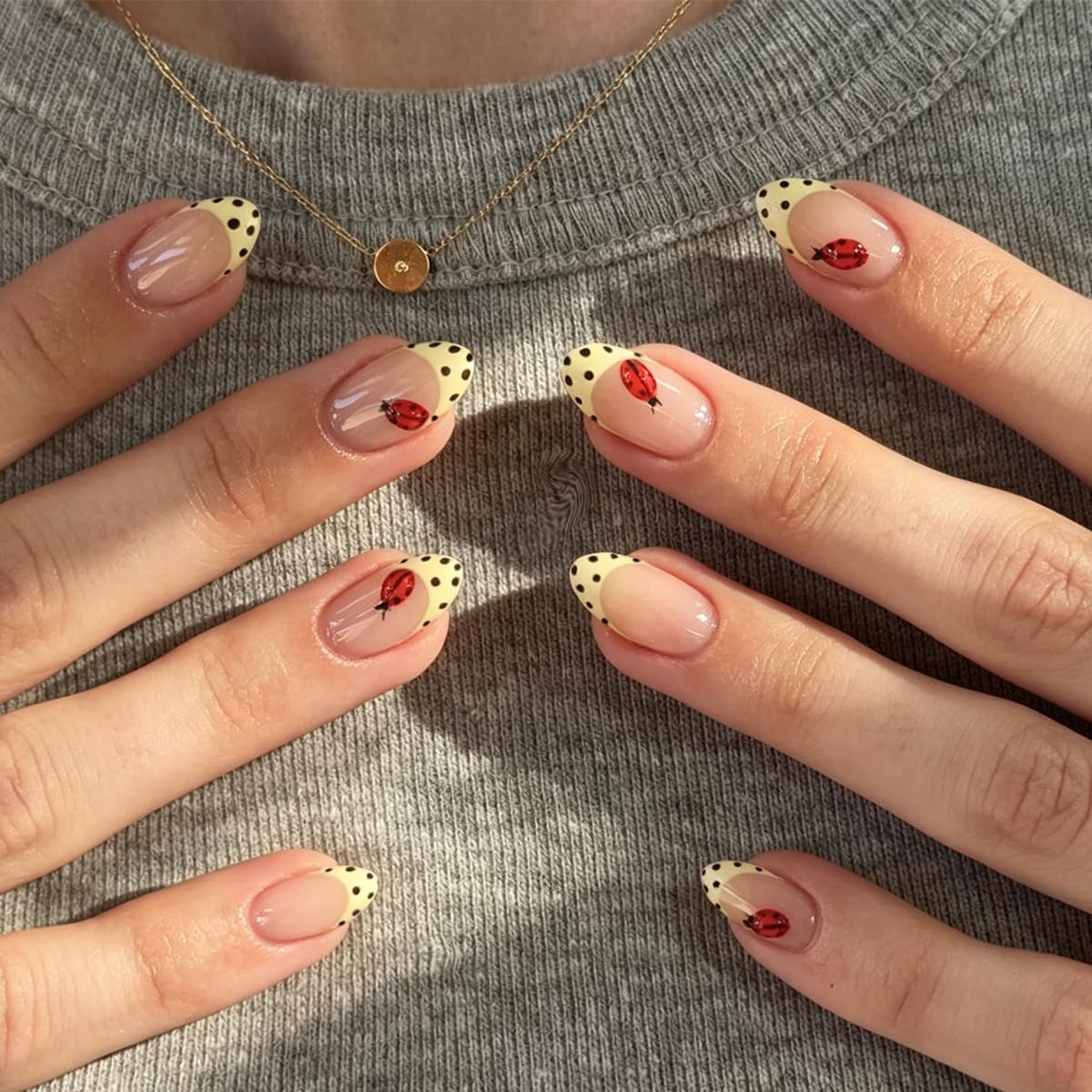 Press On Nails - Glossy Marble Medium Almond with 3D Flower & Gold Star Charms | 30 Pcs, Reusable for Ocean Beach Manicure