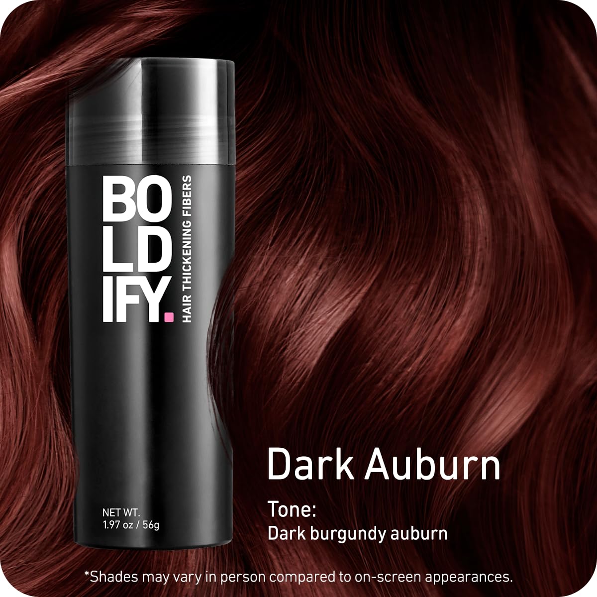 BOLDIFY Hair Fibers - Thinning Hair Solution for Instant Volume | 14 Shades Available - Dark Auburn (56g)