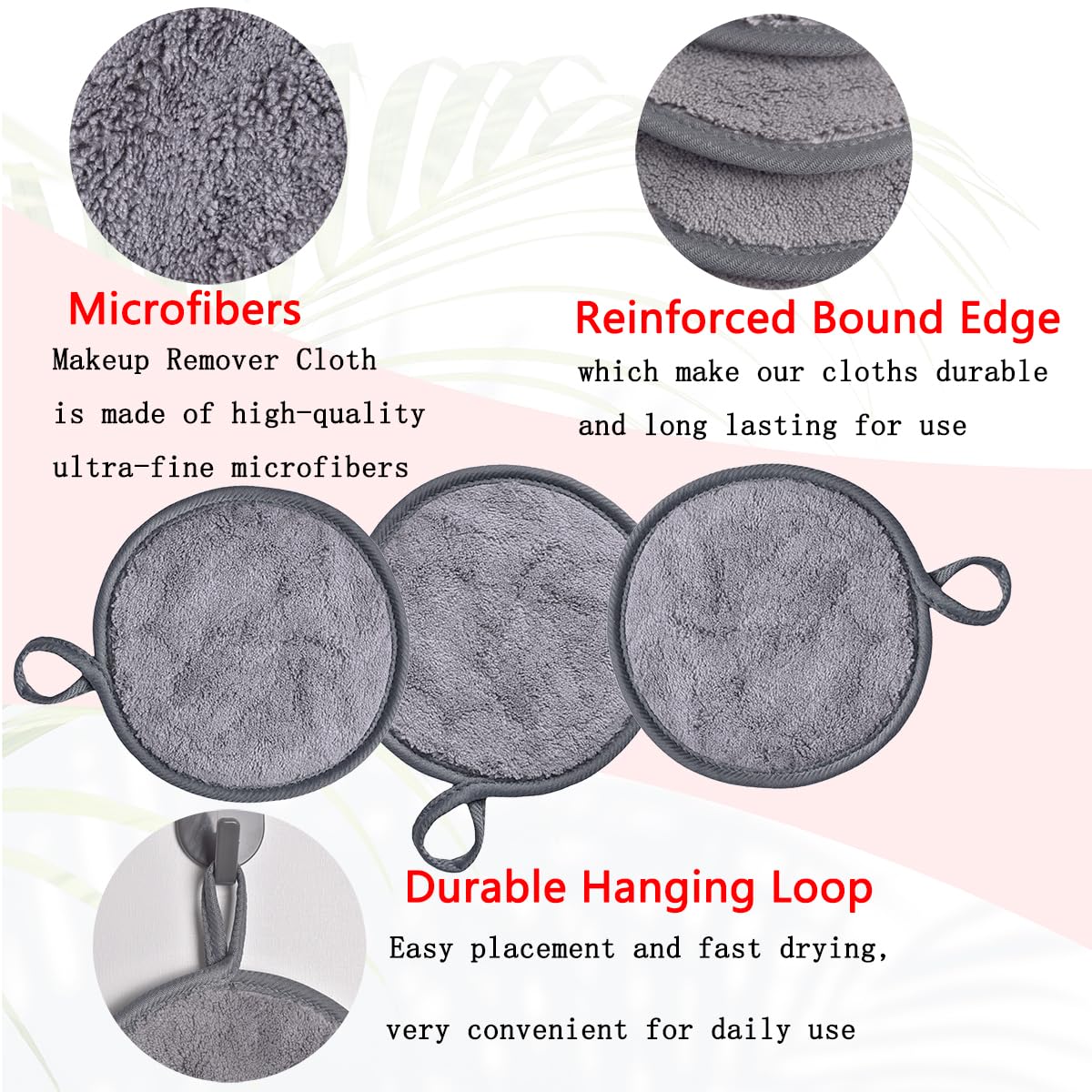 Reusable Makeup Remover Pads - Soft Microfiber Face Cleaning Cloths | 5-Inch Washable Pads with Laundry Bag, 12 Pack - Grey