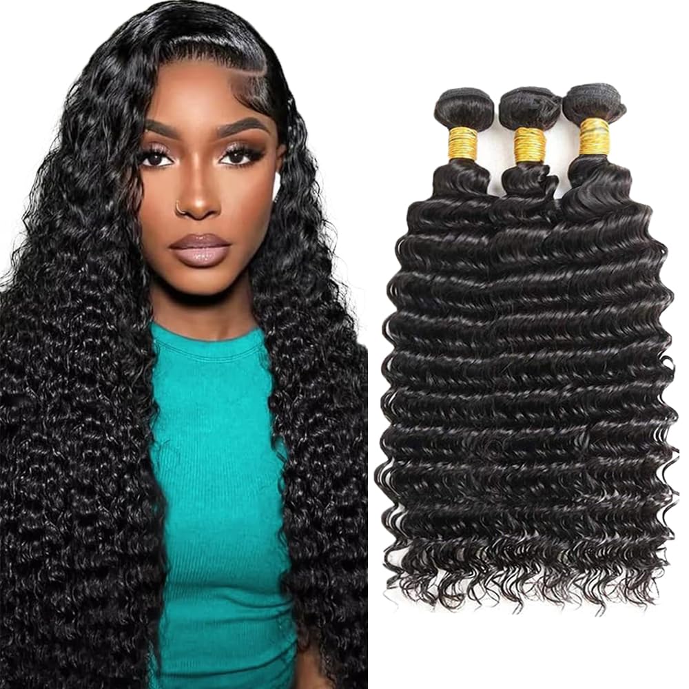 Deep Wave Human Hair Bundles #1B Human Hair Bundles Wet and Wavy Bundle 16 18 20 inch Brazilian Natural Black Deep Wave Bundle