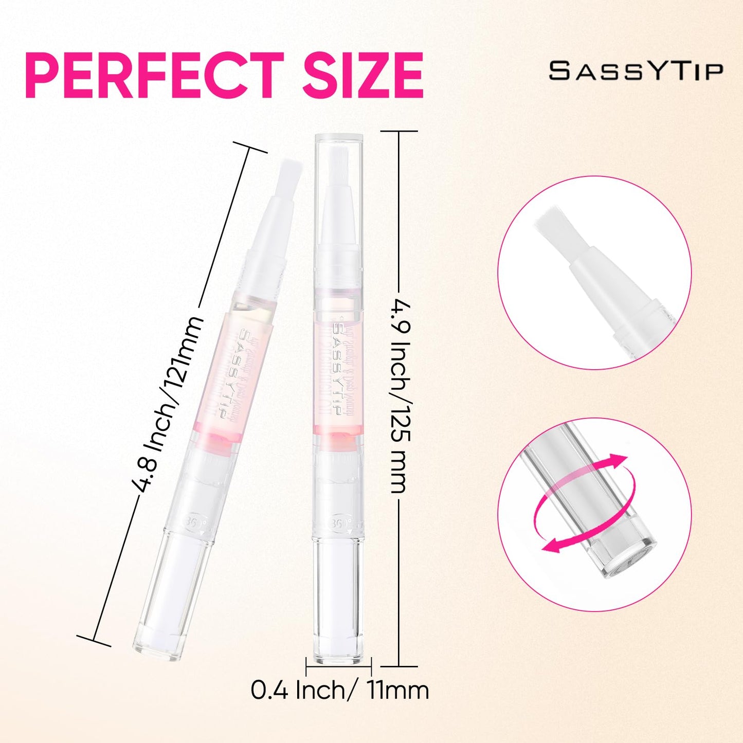 SASSYTIP Nail Strengthen Oil Pen | Fast-Absorbing Cuticle Oil with Biotin & Ginseng | For Brittle & Peeling Nails | Jasmine, Rose, Lemon Scents | Home, Office, Travel Use (Rose+Jasmine)