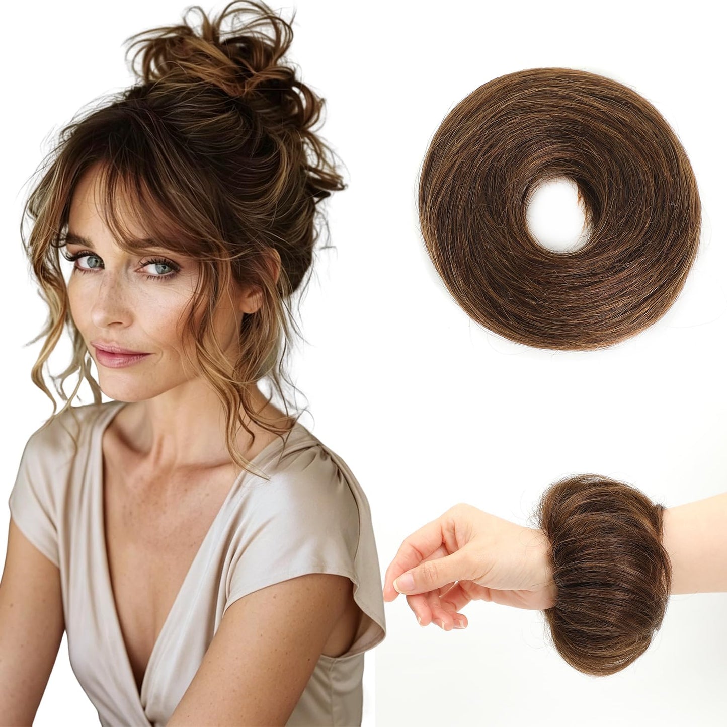 Messy Bun Hair Piece - 100% Human Hair Fluffy Donut Updo Extensions | 2Pcs Natural Black