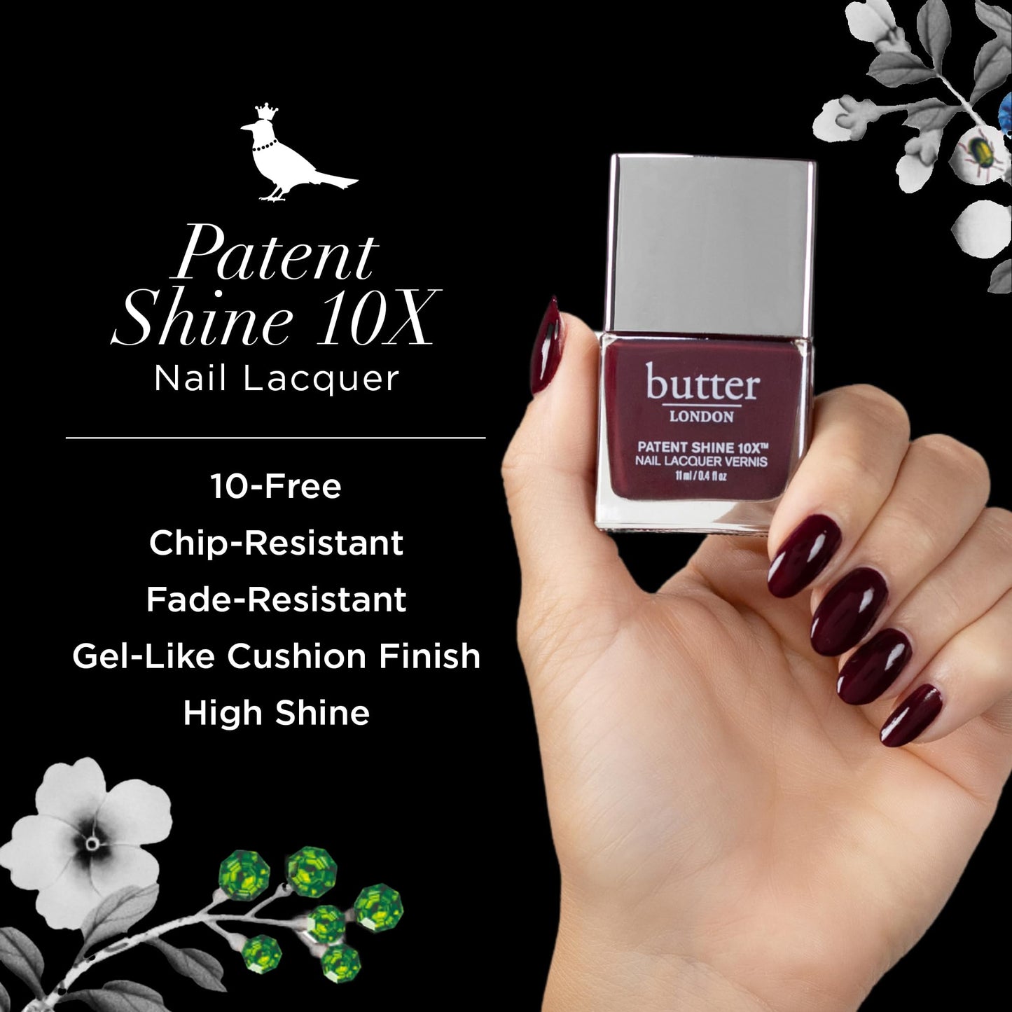 butter LONDON Patent Shine 10X Nail Lacquer, Gel-Like Finish, Chip-Resistant Formula, 10-Free Formula, Cruelty-Free, Polymer Technology, Afters