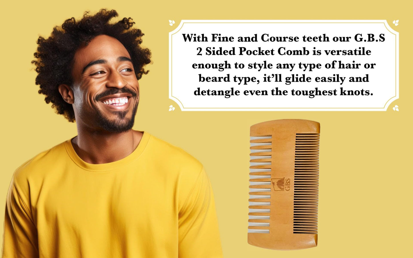 GENTS 2-Sided Wooden Beard & Mustache Comb with Fine & Coarse Teeth for Use with Balms, Wax and Oils - Pocket Sized