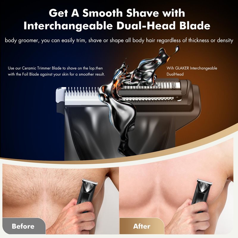 Sweker Body Hair Trimmer for Men, Manscape Ball Trimmer, 2-in-1 Body Pubic Hair Groomer and Groin Hair Shaver -Dual-Head Electric Razor for Men