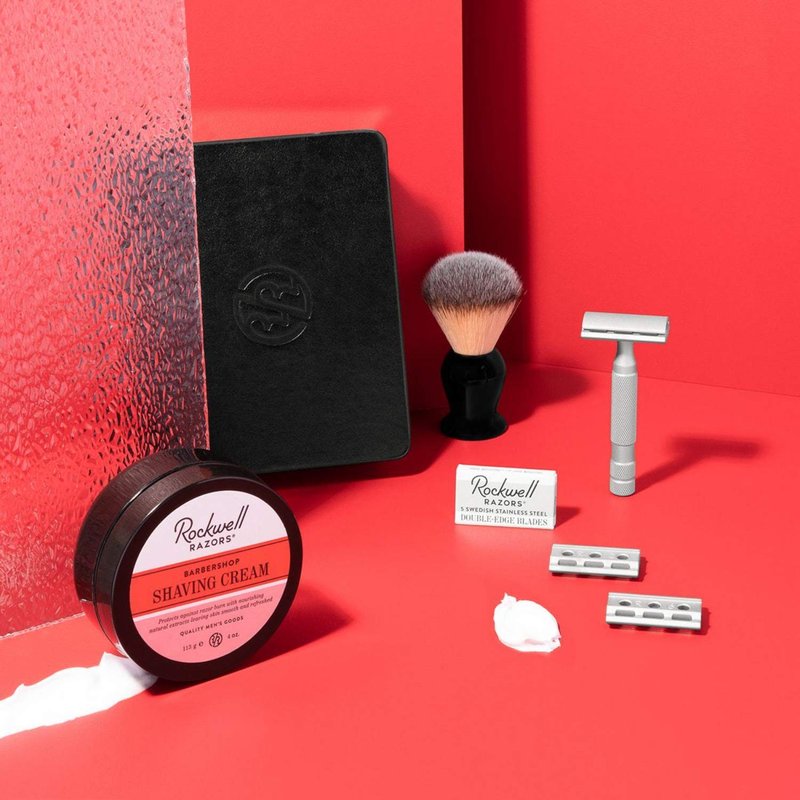 ROCKWELL RAZORS 6S Shave Kit, Matte Stainless Steel Razor, Shave Cream, Faux-Badger Brush and Blades