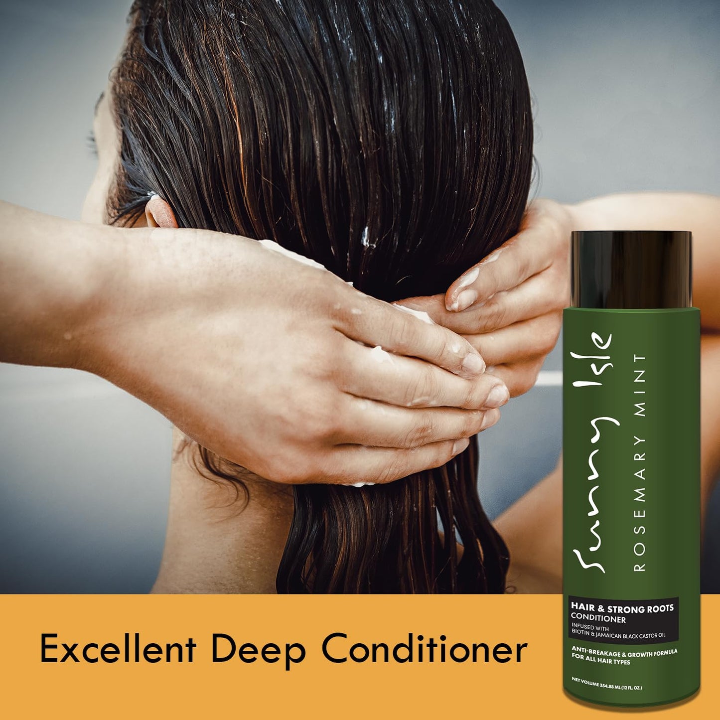 Sunny Isle Rosemary Mint Hair & Strong Roots Conditioner - Anti-Breakage, Growth, Biotin, Castor Oil - 12oz