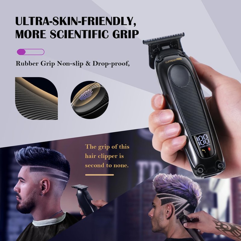 SUPRENT PRO Professional Hair Trimmer - High Torque Brushless Motor & Detachable Blade - Cordless Beard Trimmer for Barbers with Charging Base - Premium Finishing T- Blade Trimmer