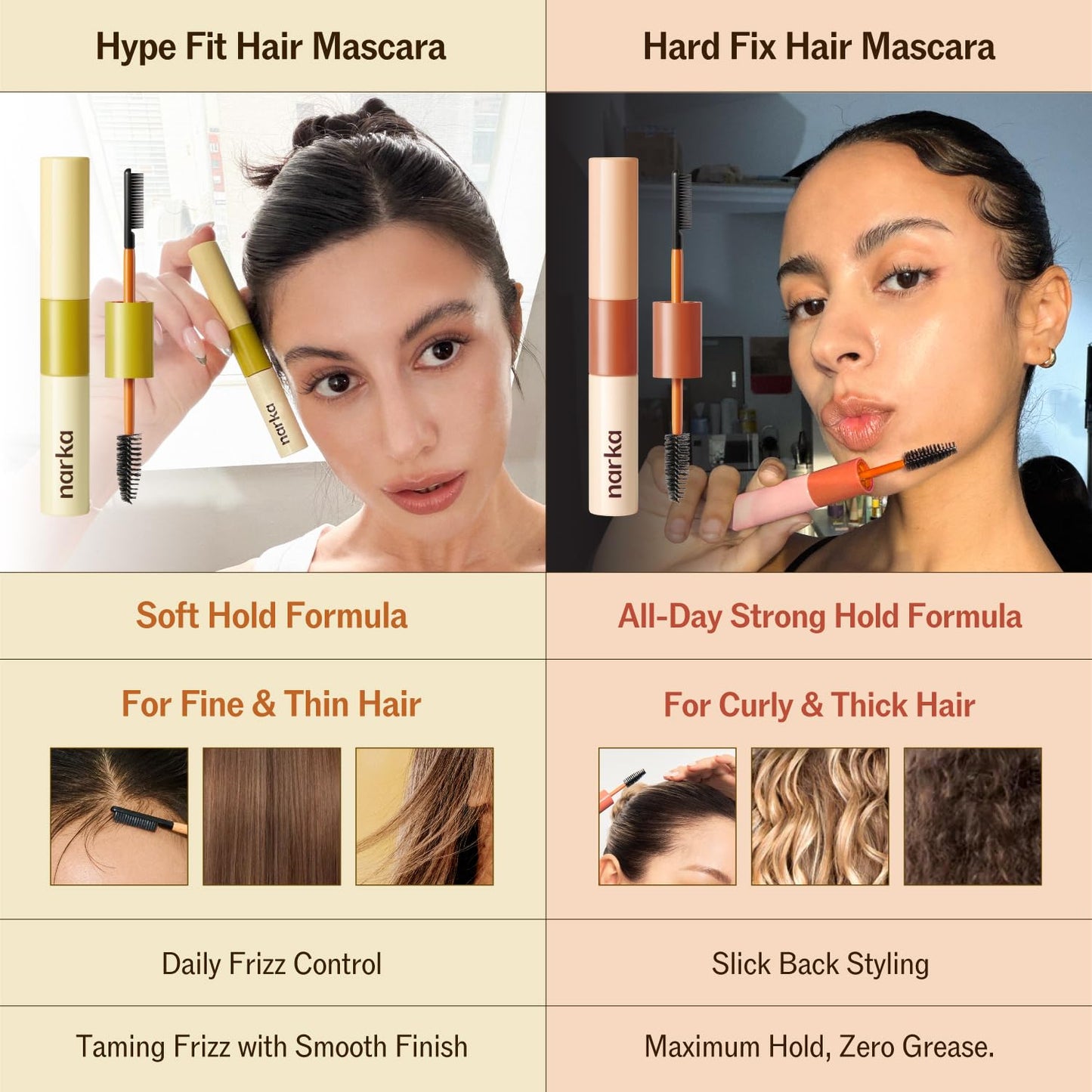 NARKA Hype Fit Hair Mascara for Fine Hair – Fly Away Stick & Lightweight Taming Wand for Baby Hairs & Frizz, Dual-Brush Hair Finishing Stick, Natural Hold, Non-Greasy, Easy-Wash