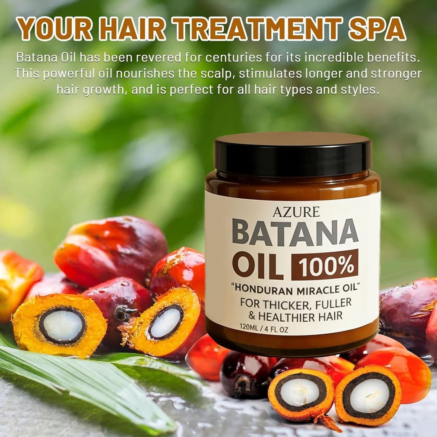 Azure Batana Oil for Hair Growth - 100% Pure Organic Hydrating Oil for Thicker, Stronger Hair | 4 Fl Oz