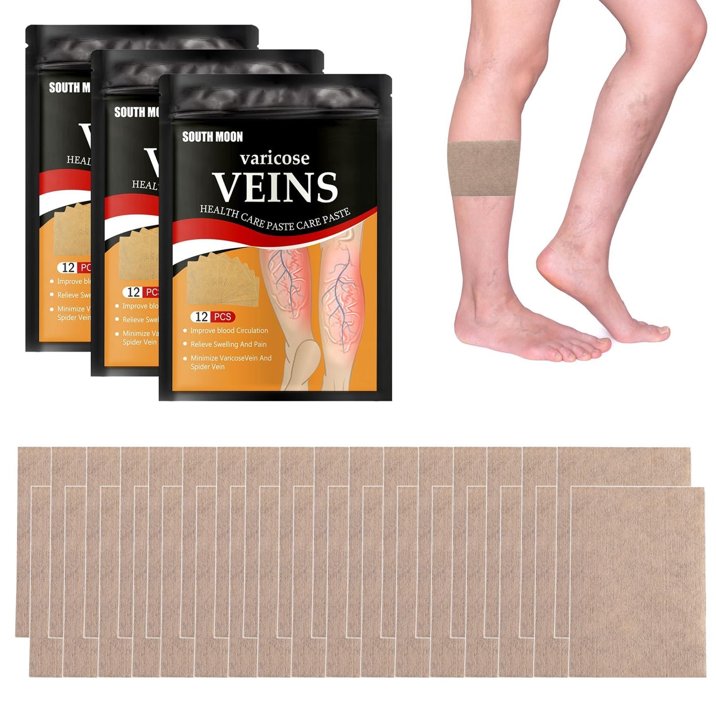 Jawfait 36PCS Varicose Veins Patch - Natural Relief Treatment for Legs, Spider Varicose Vein, Strengthen Capillary Health and Improve Blood Circulation