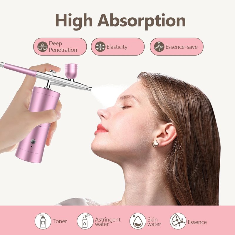 Airbrush Kit - Cordless Rechargeable 32psi Non-Clogging Airbrush Set | 0.3mm Nozzle for Makeup, Nail Art & Crafts (Pink)