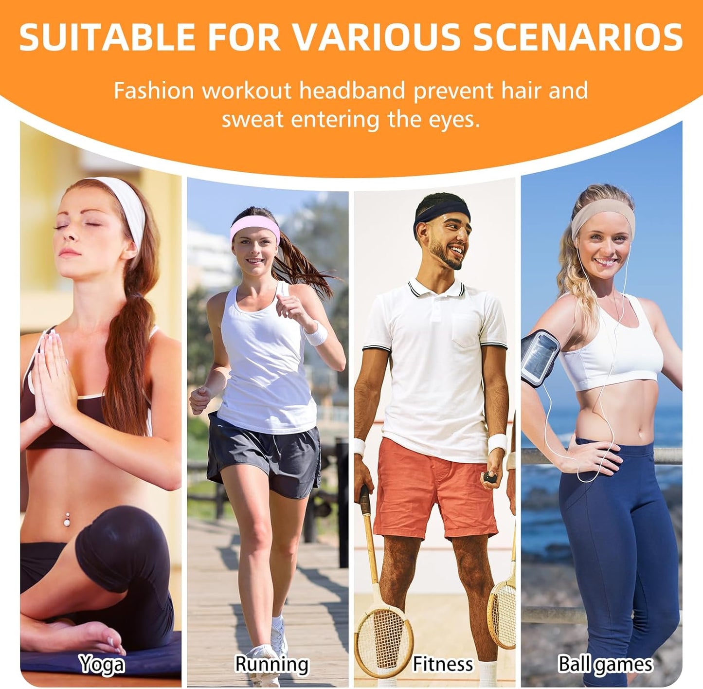 Non-Slip Sports Headbands - 8PCS Elastic Running Bands for Men & Women | Soft, Sweat-Absorbent Design