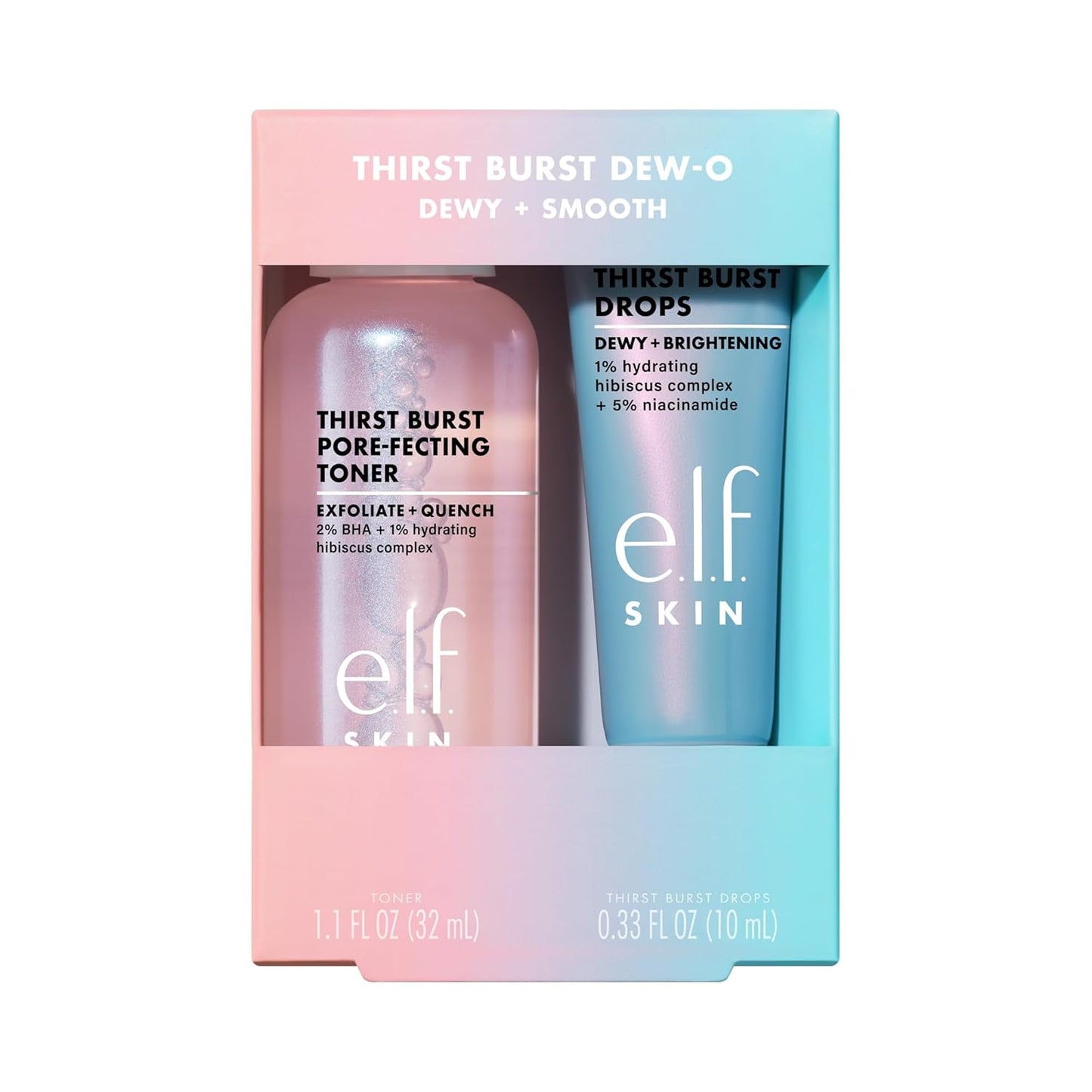 e.l.f. SKIN Thirst Burst Dew-O Travel-Sized Skincare Set | Exfoliating Toner & Hydrating Serum for Dewy Glow