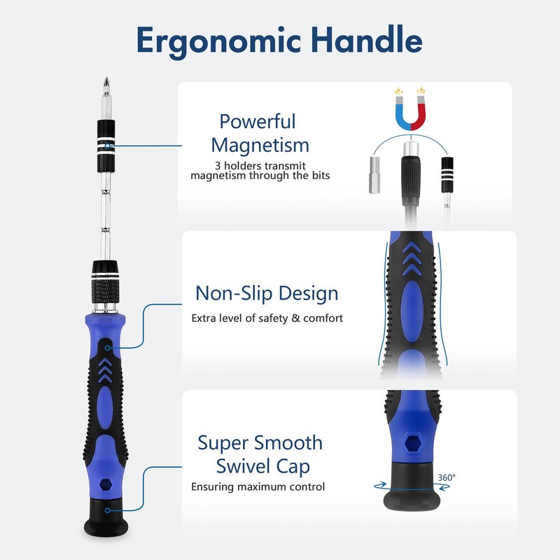 XOOL 62-in-1 Precision Screwdriver Kit, 58 Magnetic Bits, Flexible Shaft & Extension Rod, Electronics Repair Tool for Phone, Laptop, PC, Tablet, Game Console