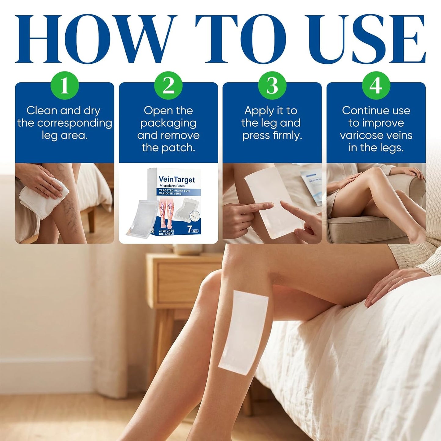 Vein Target Microdarts Patch - Professional Varicose Veins Treatment for Legs | Improves Blood Circulation, Natural Ingredients