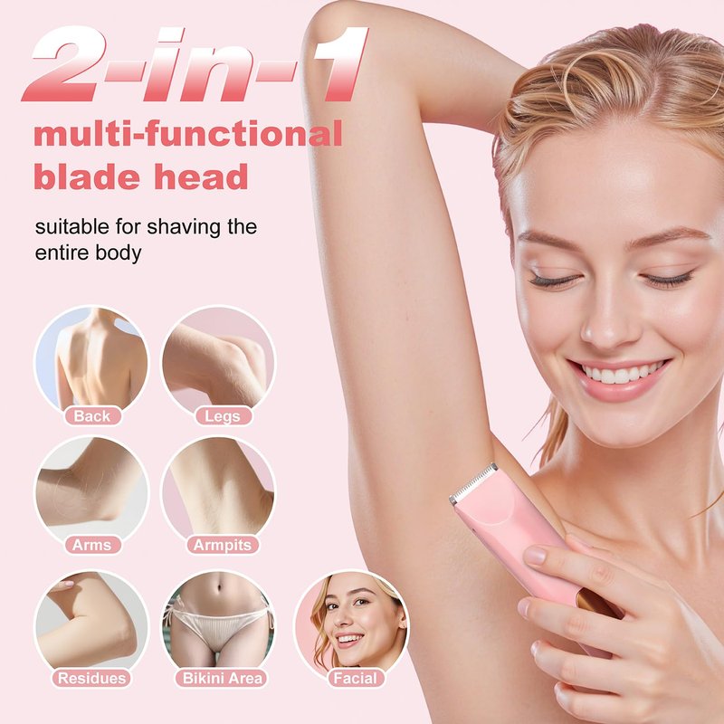 Bikini Trimmer for Women, Electric Razors for Women, Shaver with LCD Display, 2 in 1 Dual-Head Bikini Shaver, Rechargeable Razors, for Bikini Line Legs Underarms and Private Parts,Dry/Wet