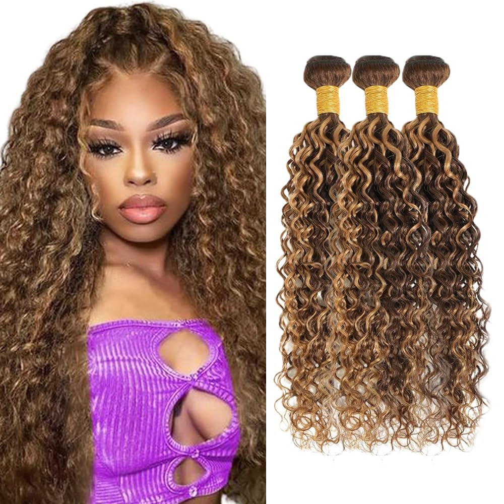 22 24 26 inch Honey Brown Bundles Highlight Human Hair Bundles P427 Water Wave Bundle Human Hair Brown Wet and Wavy Bundle 150g