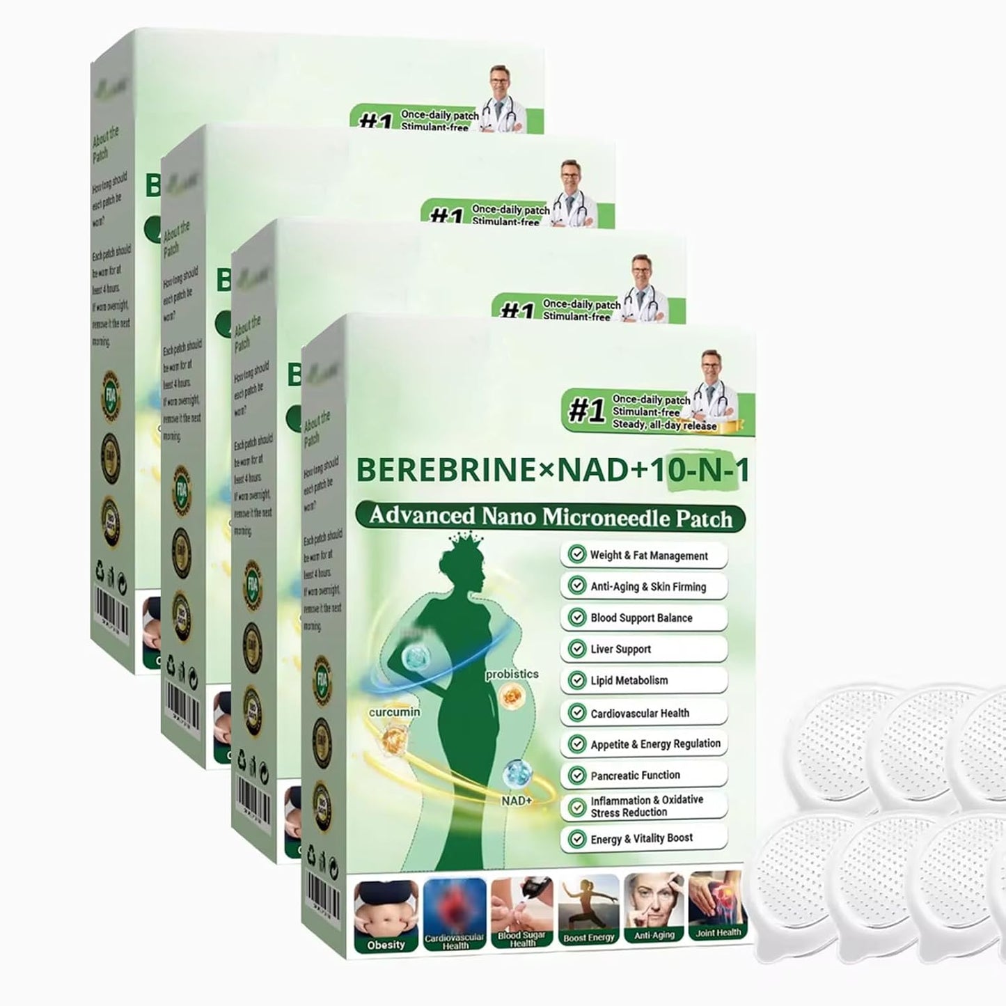 Moringa 10-In-1 Nano Microdart Patches - Natural Slimming Solution for All Skin Types | 4 Boxes, 28 Patches