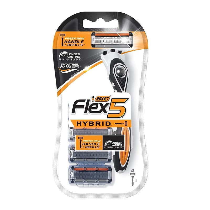 Bic Flex 5 Hybrid Razor - 1 Count Handle & 3 Count Cartridges Per Package - One (1) Package