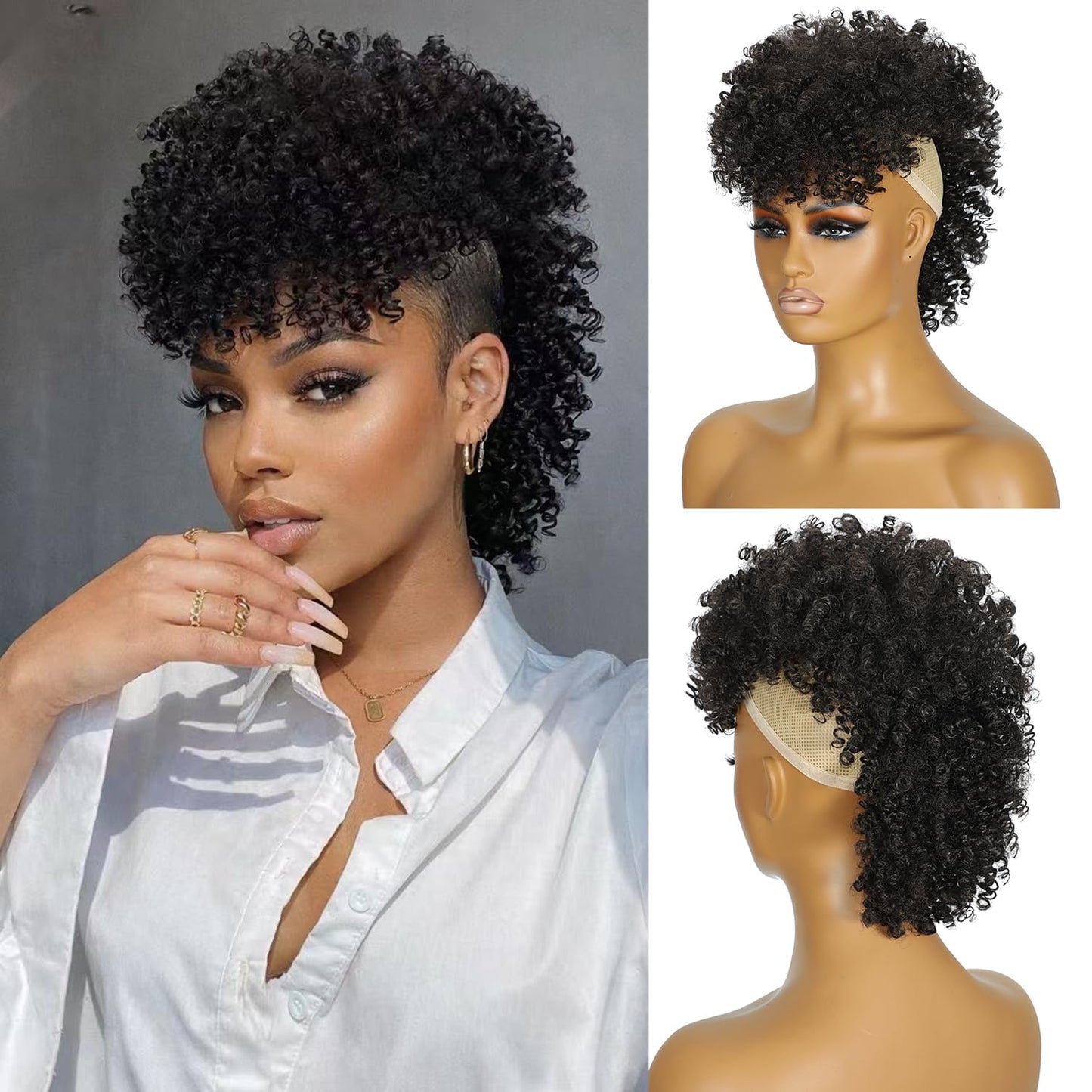 Afro Puff Drawstring Ponytail - Kinky Curly Synthetic Hair Extension for Black Women | Fluffy Natural Black Updo 1B
