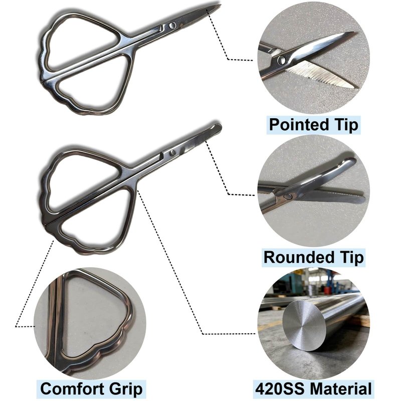 Bneajix 2PCS Stainless Steel Safety Nose Hair Trimmers, Grooming Scissors Set for Men & Women, Rounded & Pointed Tip Small Shears for Nose Ear Eyebrow Beard Trimming, Baby Nail & Travel Portable