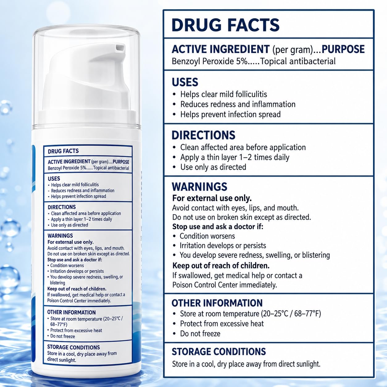 Folliculitis Treatment Cream - 5% Benzoyl Peroxide for Scalp & Body Bumps | Fast Relief for Itching & Redness, 3.53 oz