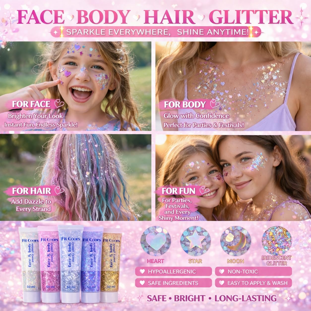 Patriotic Red White and Blue Face Hair Glitter Gel, 4th of July Accessories 100ml Sparkling Hair Body Glitter for Women Kids Makeup World Cup Team USA Independence Day Celebration(USA+USA)
