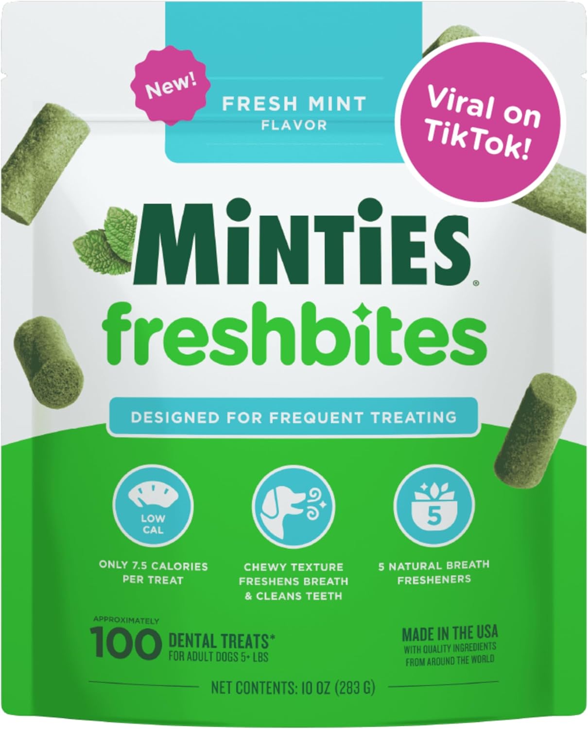 Dog Dental Bone Treats - Minties for Fresh Breath & Clean Teeth | Tiny/Small, 16 Ounces, 40 Count